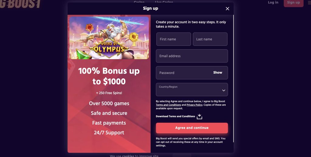 big boost casino registration