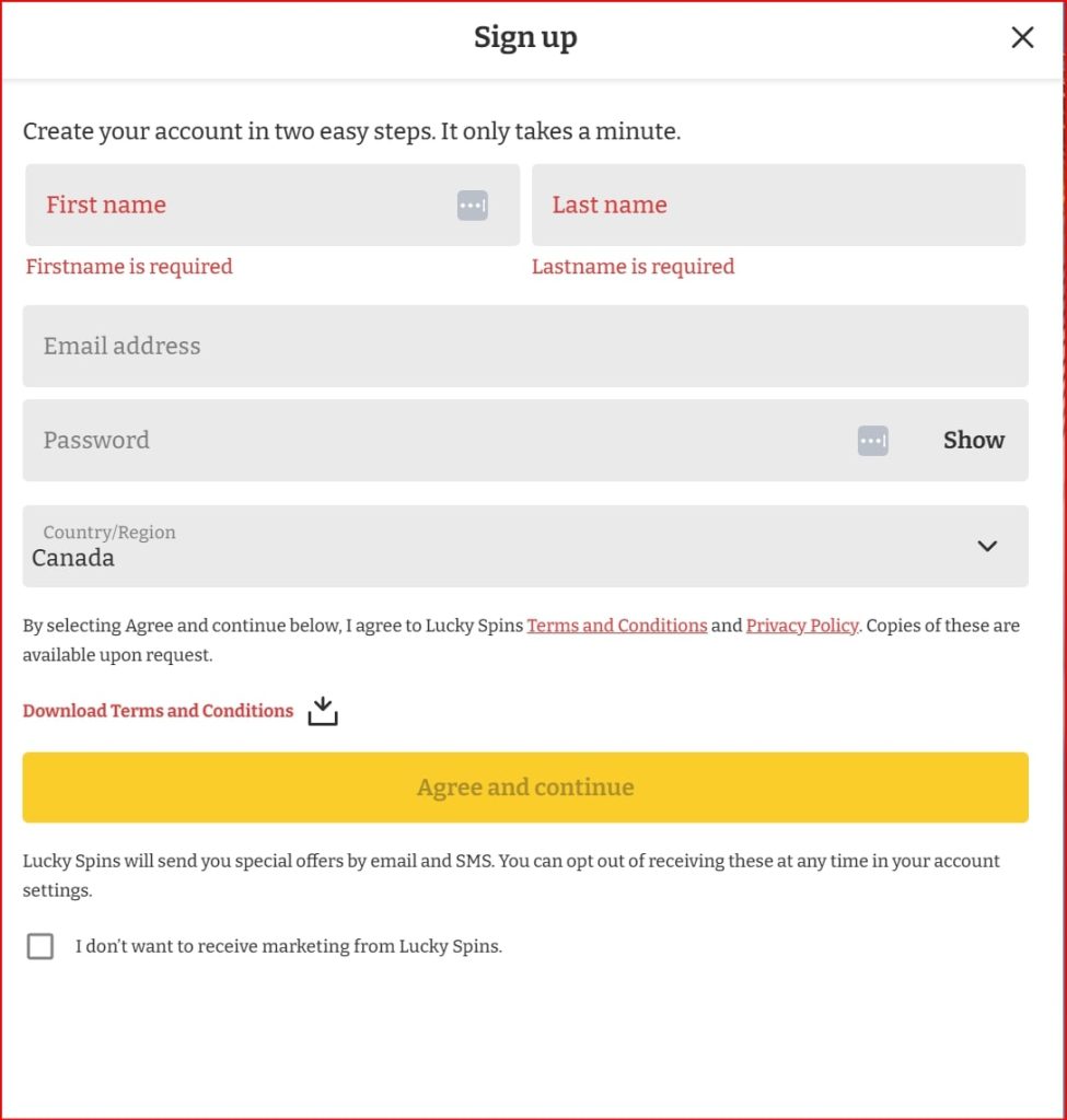 lucky spins registration