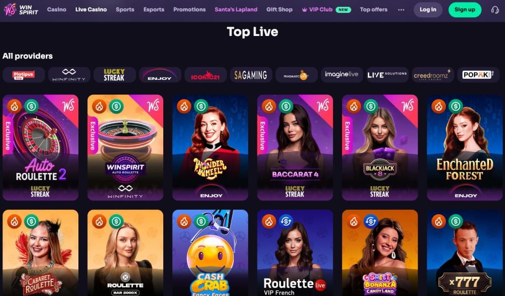 winspirit live casino games