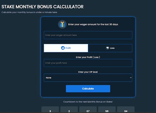 stake casino monthly bonus calculator demo